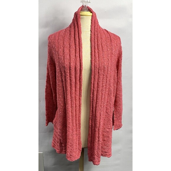 FEVER Pink Rudy Grapefruit OPEN Cardigan KNIT Sweater Size L - Picture 1 of 4